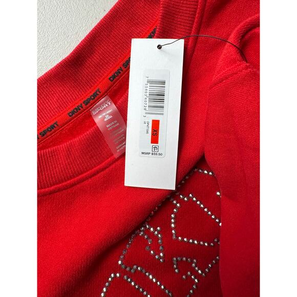 DKNY Women's Varsity Rhinestone-Logo Crewneck Fleece Sweatshirt NWT RED SIZE XS - Picture 6 of 10